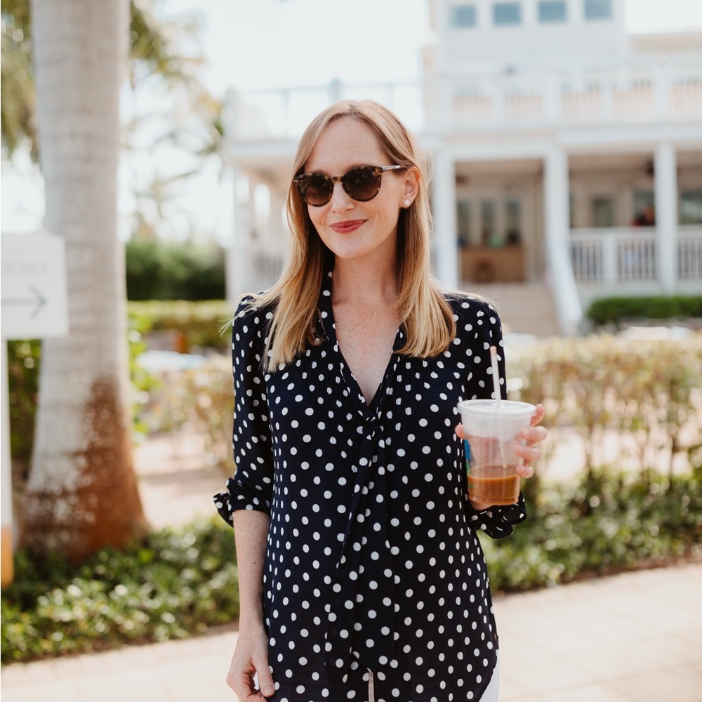 J. Crew Blue and White Polka Dot Long Sleeve Blouse | size 6